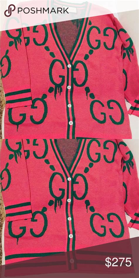 pink and green gucci cardigan.